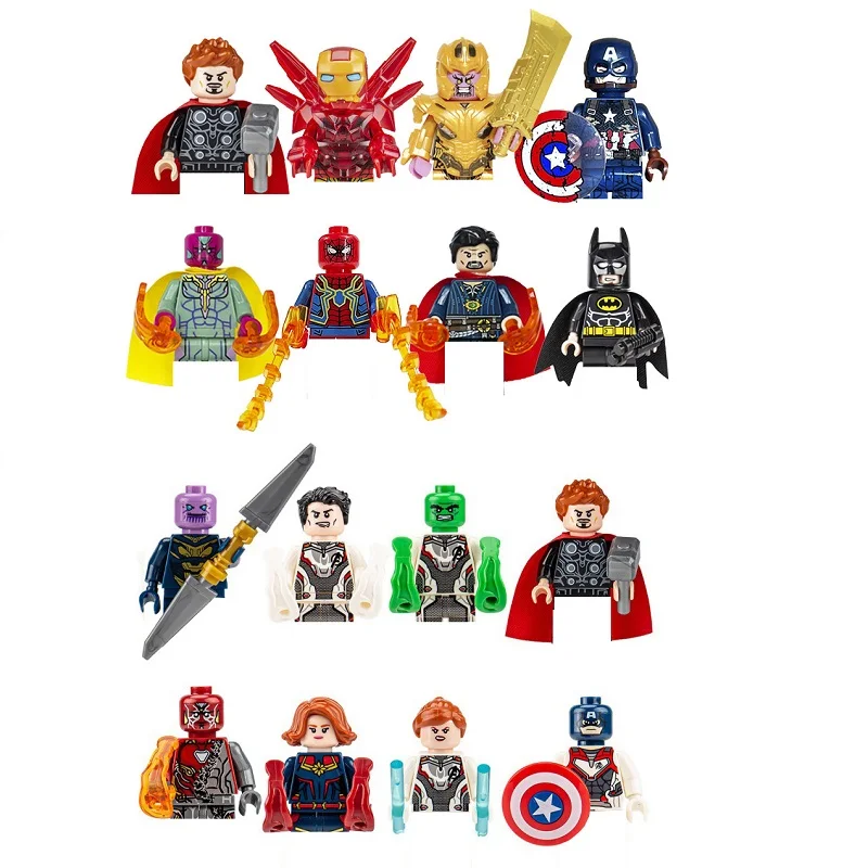 

16 шт. набор супергероев Marvel Железный человек, Человек-паук, строительные блоки для персонажей, детские игрушки в сборе с мелкими частицами в подарок
