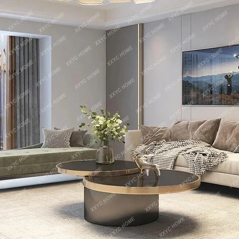 XX light luxury rotating coffee table living room creative stainless steel double glass combination tea table