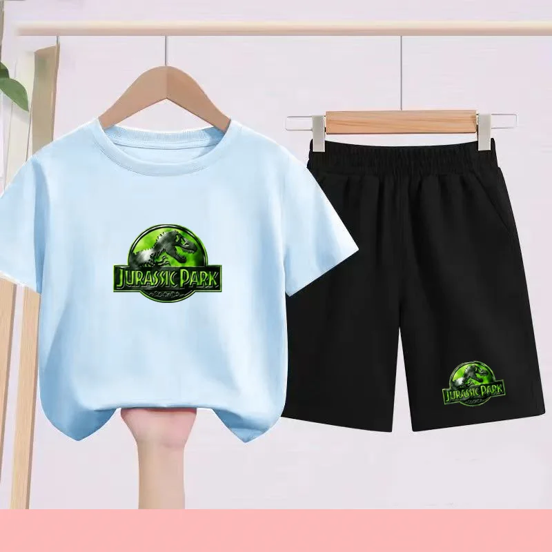 

Summer Sportswear T-shirt + Children's Cartoon Animation Print Set + Shorts - Suitable for Boys and Girls, Charming Clothing