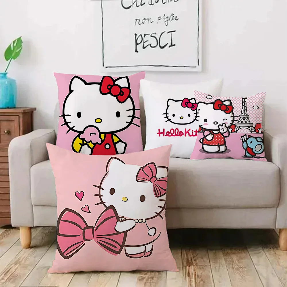 Kawaii  Hello Kitty Funny Toy  Pillow Covers Cartoon Sofa Decorative Home Double-sided Printing Short Plush Cute Cushion Cover