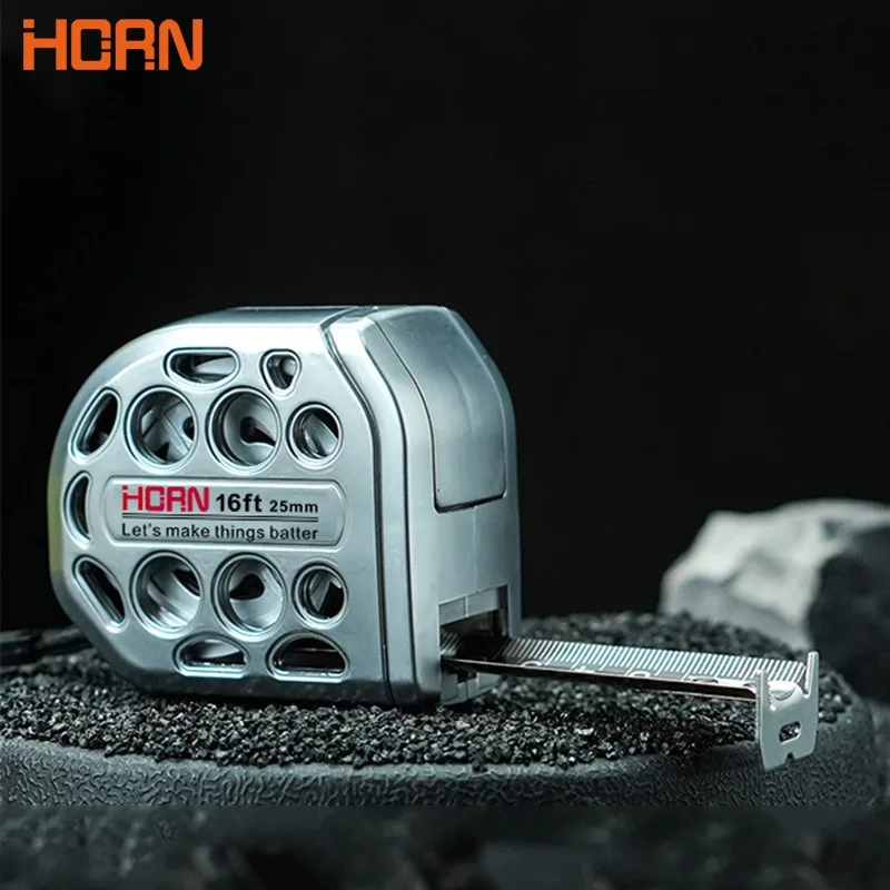 HORN 16/25 foot stainless steel tape measure self-locking hollow tape measure chrome plated shell waterproof and wear-resistant