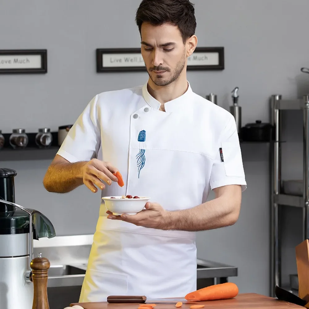 Vêtements de chef à manches courtes pour hommes, coupe fine, respirants et résistants à l'usure, vêtements de travail du chef, cuisine d'hôtel, pâtisserie, 2024