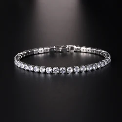 Luxury Hiphop Iced Out 4mm Cubic Zirconia Crystal Tennis Bracelets For Women Men Gold Color Silver Color Bracelet Chain Jewelry