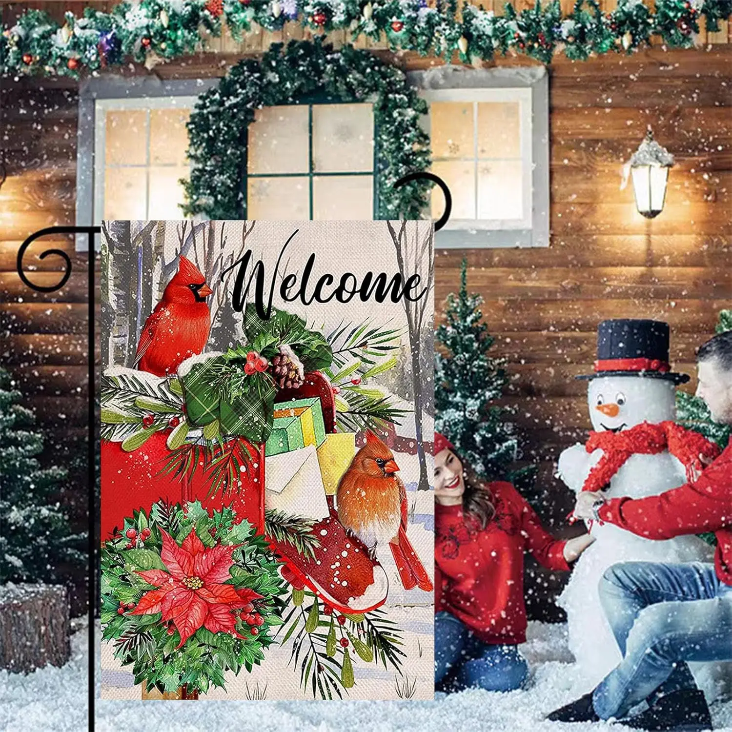 Welcome Winter Garden Flags for Outside Decoration, Cardinal Pine Twigs Berry Small Yard Flag, Winter Farmhouse Christams Xmas H