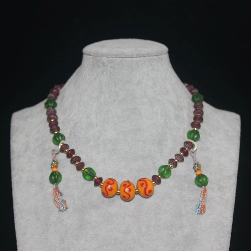 Ancient Han Dynasty Red Glazed Flying Saucer Bead Necklace, Clavicle Chain, Antique Old Glaze Item
