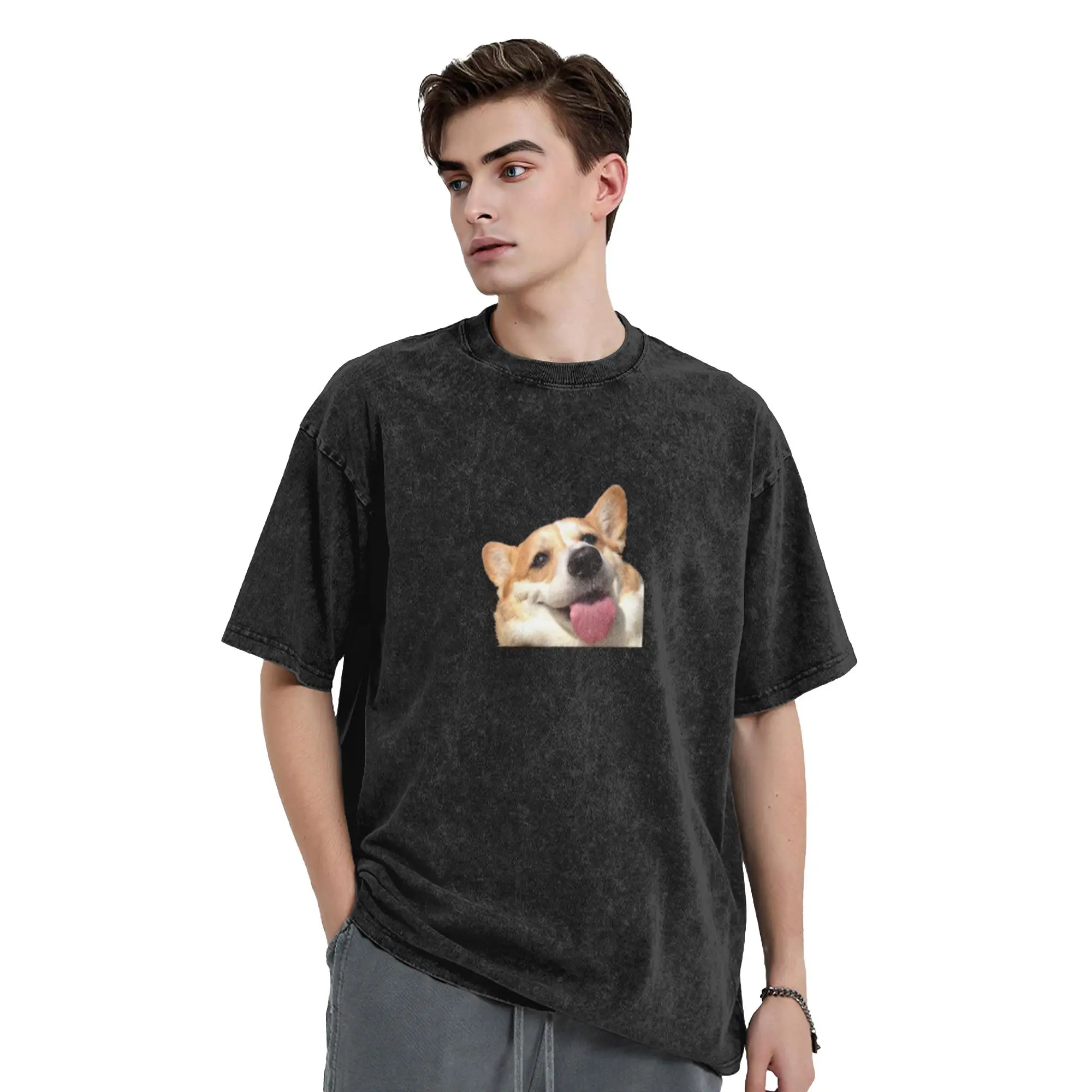 Corgi Unique Chic A Washed T Shirt Men's Women's Oversized Cotton Tees Tops