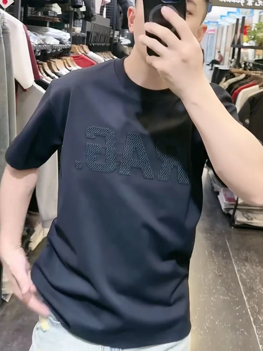 

Мужская повседневная свободная футболка с коротким рукавом, модная, с американским принтом, сетчатая версия, весна-лето, молодежная, универсальная, комфортная посадка