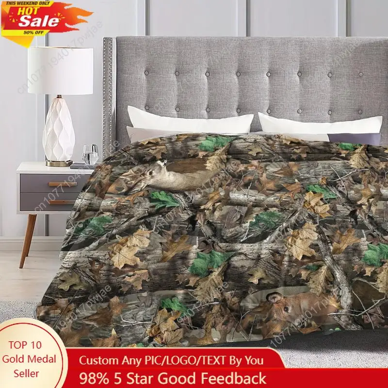 

Camouflage Leaves And Deer Comfortable Flannel Blanket Super Soft Warm Fleeces Blankets Four Season Custom blankets
