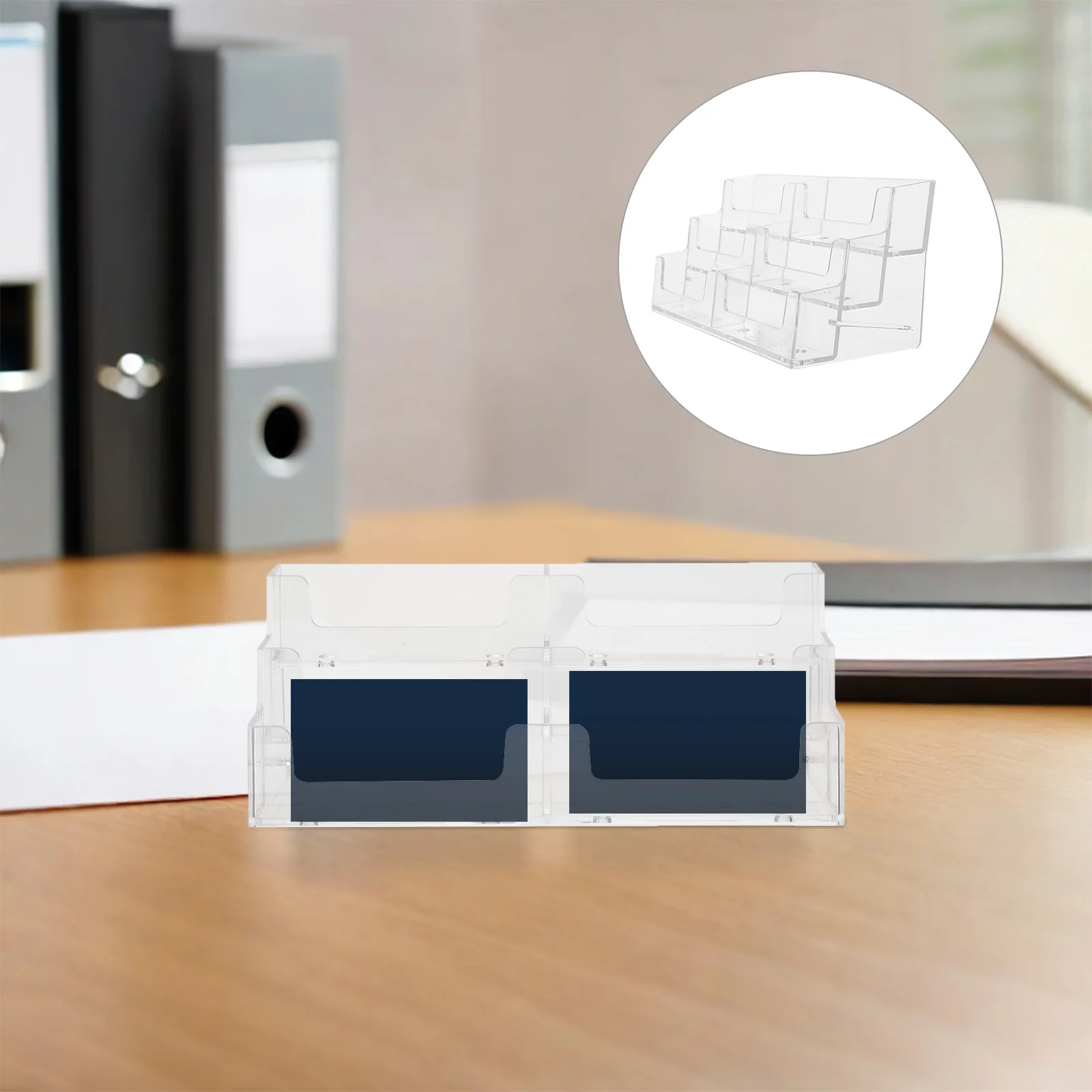 

Business Card Holder Stand Transparent Desktop Display Case with Multiple Slots Sturdy Non-Slip Base for Office Desk Name Card