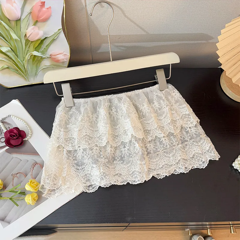 Embroidery Flower Women' Skirt 2026 Spring Hollow Out Lace Sweet Style Fart Curtain Korean Style Beautiful Elastic Waist Skirts