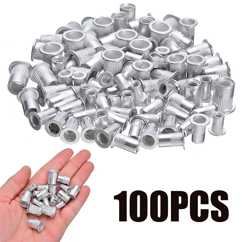 100pcs Steel Aluminum Rivet Nuts Kit Threaded Rivet Nut Inserts Rivnut Nutsert M3 M4 M5 M6 Mixed Kit Set Repairing Tools