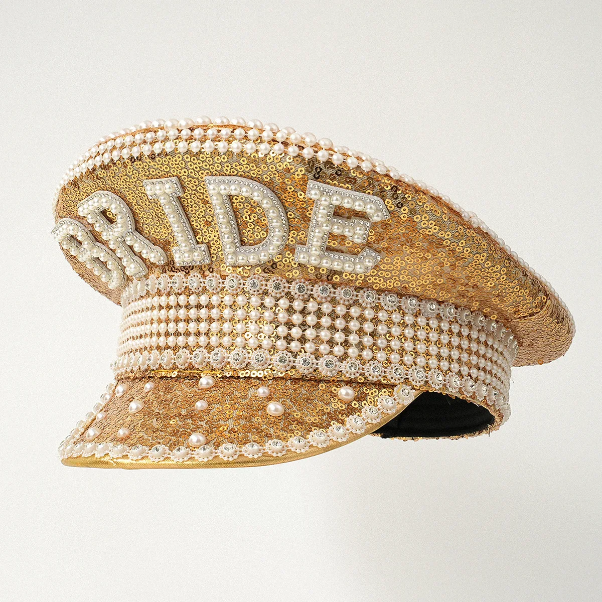 HongLuan gele laser lederen lus kapitein hoed strass & militaire petten voor dames, Rave Festivals accessoires & feestpet man