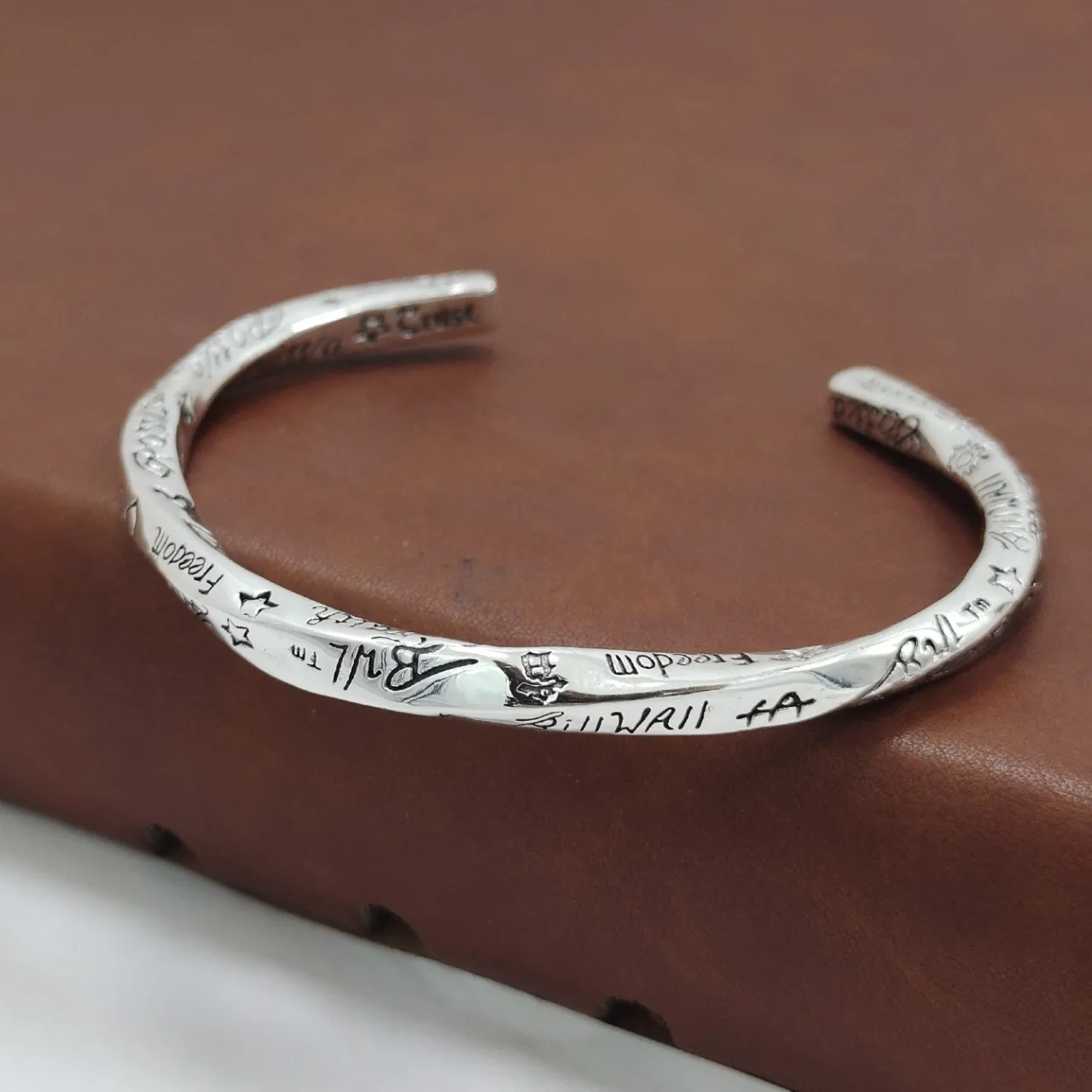 Fashion925 серебро mobius кольцо стильный открытый браслет граффити письмо однотонный мужской и женский серебряный браслет