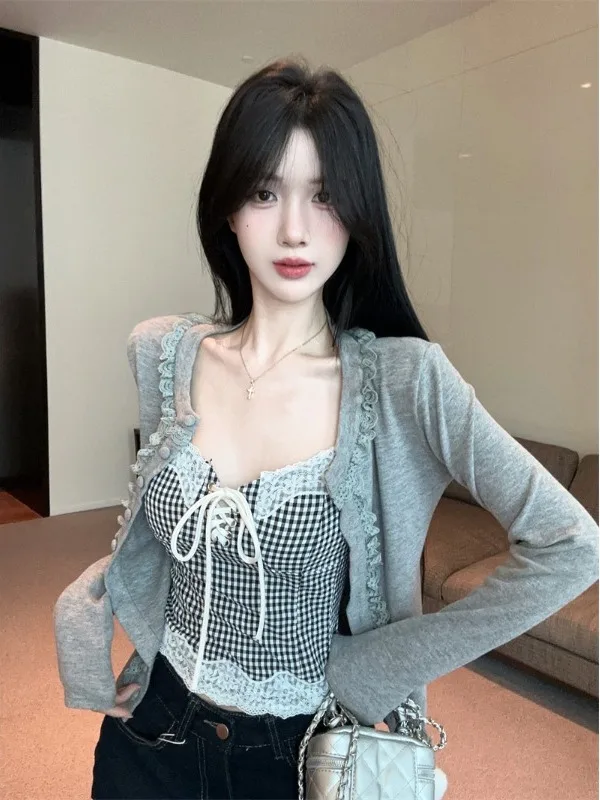 

Elegant Lace Trim Knitted Vest Top Women's Summer Outfit Two-Piece Set High Waist Trousers Casual Wear Comfortable Fit