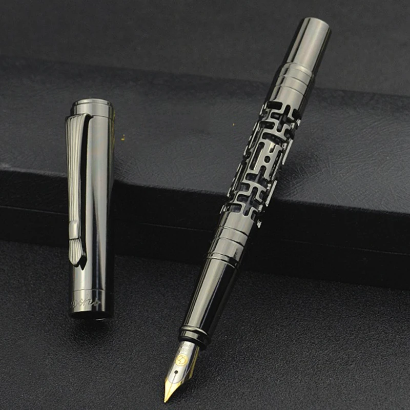 Retro Metal Hollow Iridium Fountain Pen 0.7mm Nib Teacher Student Writing Practice Pen Business Office Signature Pen