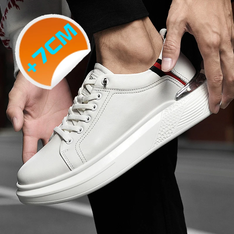 Men Elevator Shoes Hidden Heels Canvas Heighening Shoes For Male Increase Insole 7CM Genuine Leather Shoes Man