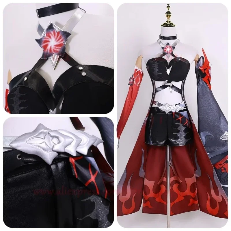 Acheron New Skin Red Black Costume Acheron Cosplay Costume Honkai Star Rail Game Acheron Red 2th Form Cosplay Costume Dress Set