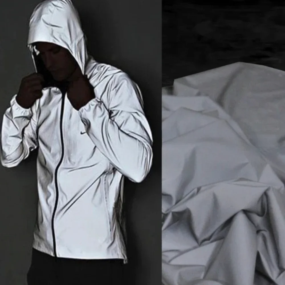 

Creative Reflective Fashion Fabric for Sew Diy Overcoat Grey Silver Windbreaker Suit Skirt Designer Fashion Cloth Per Meter