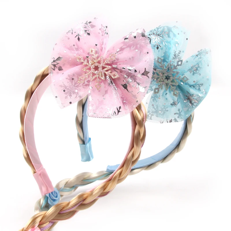 Frozen Princess Elsa Headband Snowflake Tiara Wig Braid Crown Hairband Cosplay Girls Birthday Party Kids DIY Hair Accessories - view 5