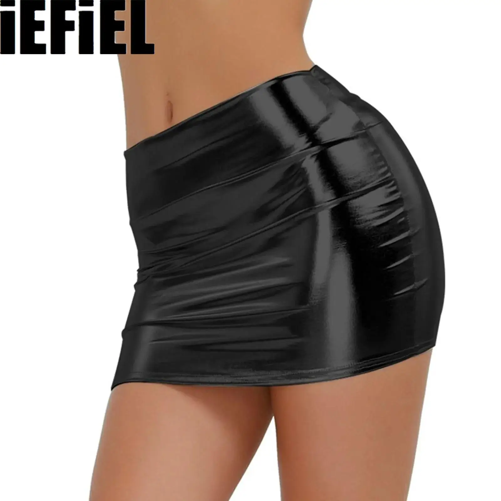 

Women Sexy Shiny Patent Leather Wetlook Mini Skirt Pencil Skirts Low Waist Clubwear Partywear Performance Costume Streetwear