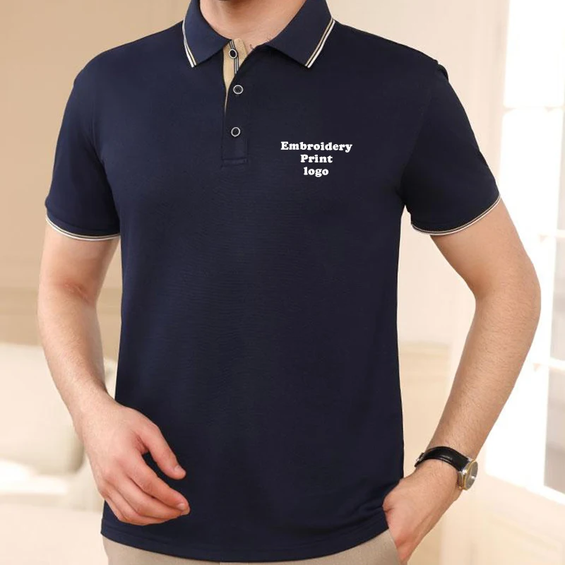 Customized LOGO Polo Shirt Men Summer Men\'s Shorts Sleeve Contrast Color Polo Business Luxury Men Tee Shirt Print LOGO LS-2408