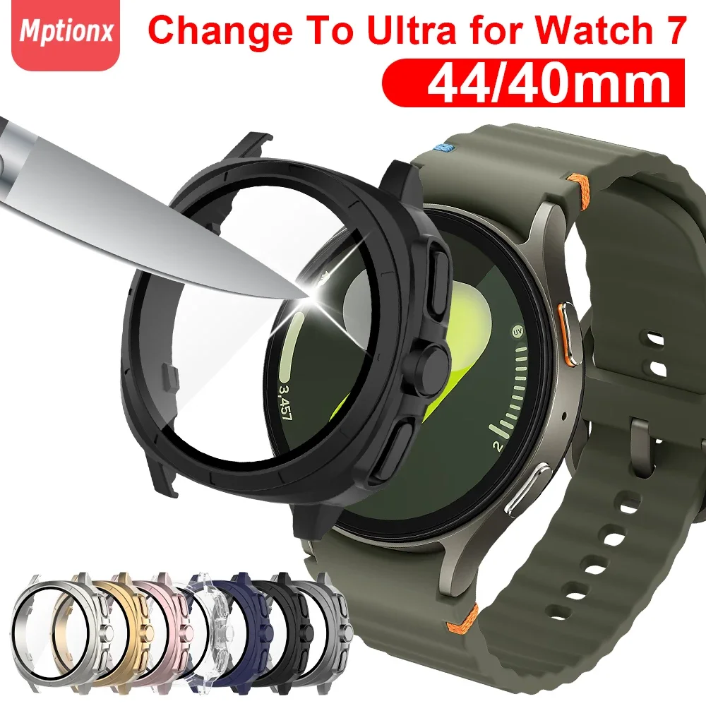 Vidro e Case para Samsung Galaxy Watch 7, capa protetora total, amortecedor para se transformar em ultra 47mm de atualização, 44mm, 40mm