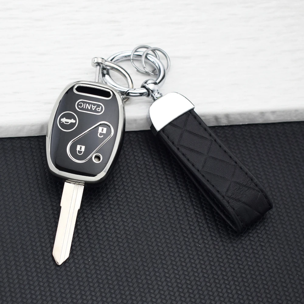 Funda de TPU para llave de coche de 2/3/4 botones para Honda Fit, Civic, Jazz, CR-V, Accord, Pilot, Freed, StepWGN, Insight, con llavero