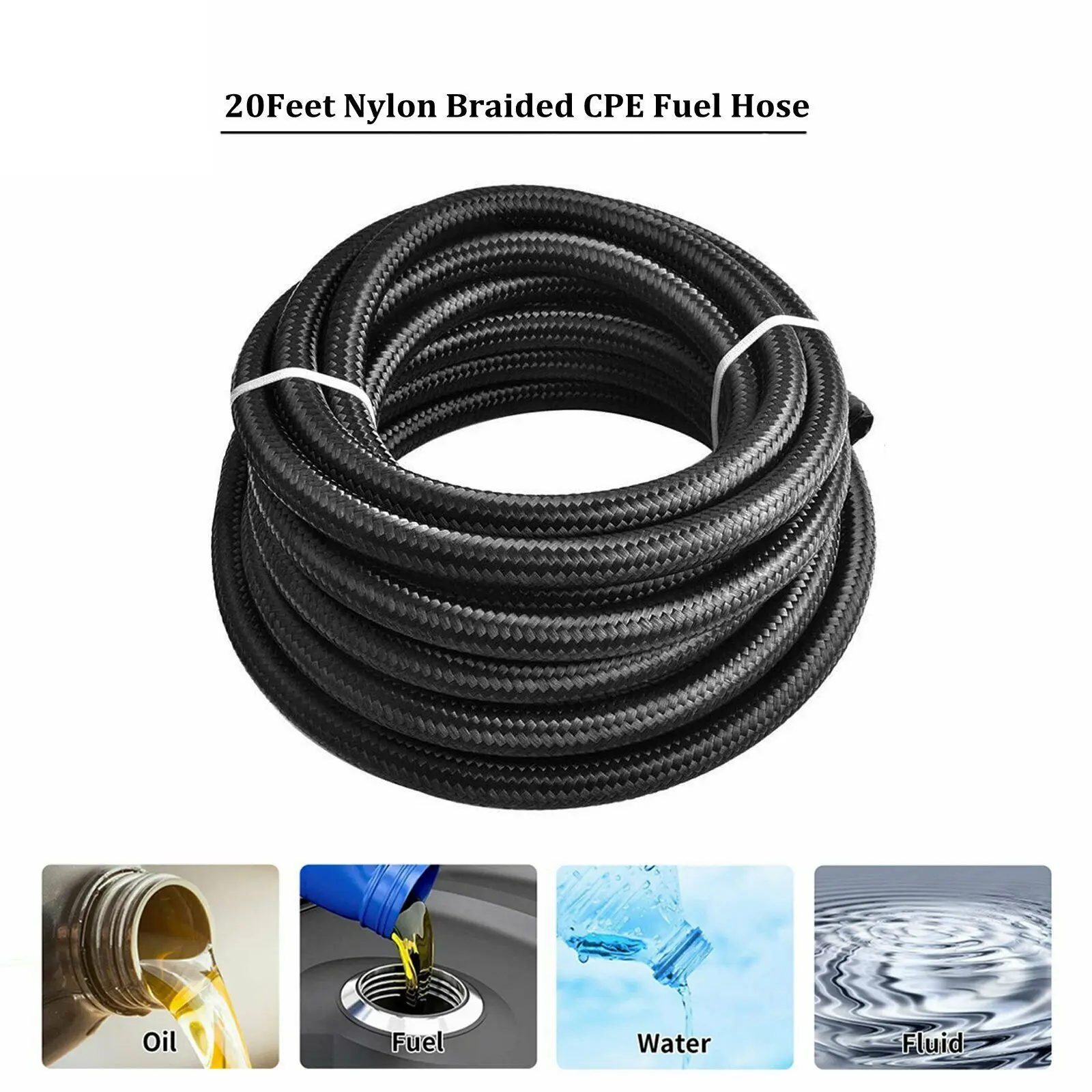 Universal 20 Feet Black 6AN Nylon & Stainless Steel Braided Fuel Oil Gas Line