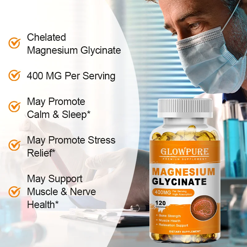 Magnesium Glycinate 400mg for Sleep, Brain, Nervous System, Bone, Muscle, Relieve Anxiety Heart Health, Stress & Anxiety Relief