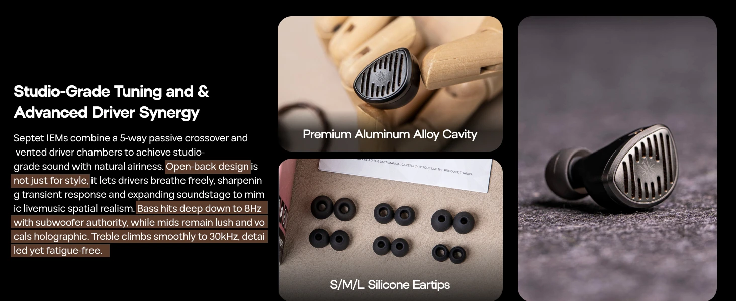 Kiwi Ears Septet 1DD+4BA+1 Planar+1 PZT Quadbrid IEM Kopfhörer Kabelgebundene Ohrhörer mit ansprechender und symmetrischer Tonabgleich – Detail 7