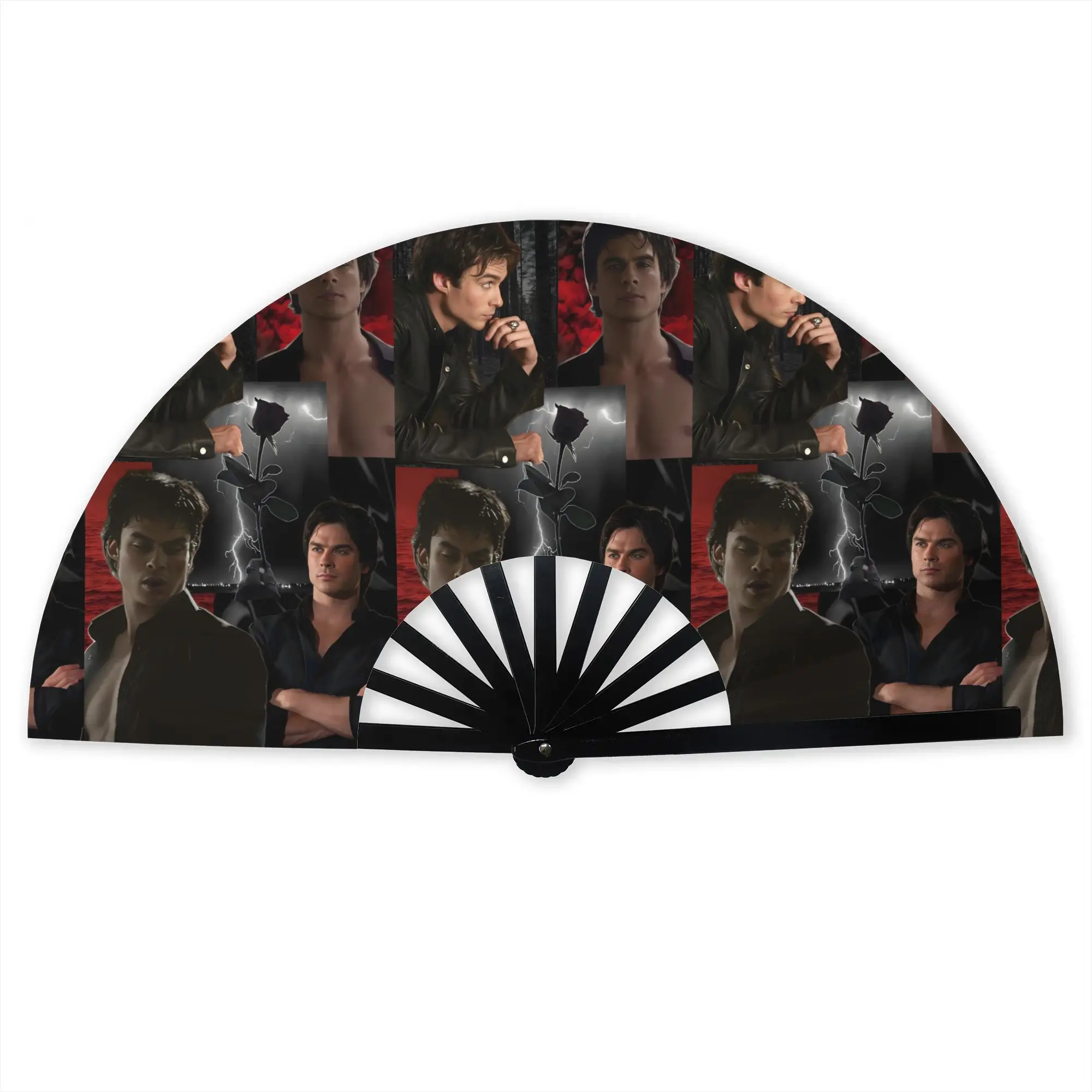 The Vampire Diaries Folding Hand Fan Personalized Damon Salvatore Polyester Fabric Fan Funny Summer Accessory Decorative Fans