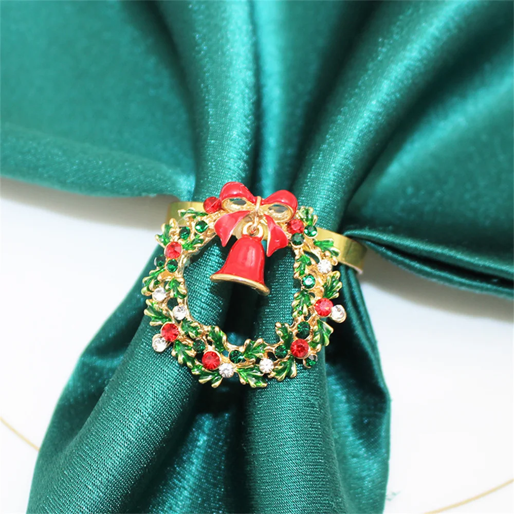 4Pcs Gold Christmas Napkin Rings Set Xmas Car Tree Wreath Candy Cane Napkin Holder for Wedding Party Xmas Dinner Table Decor