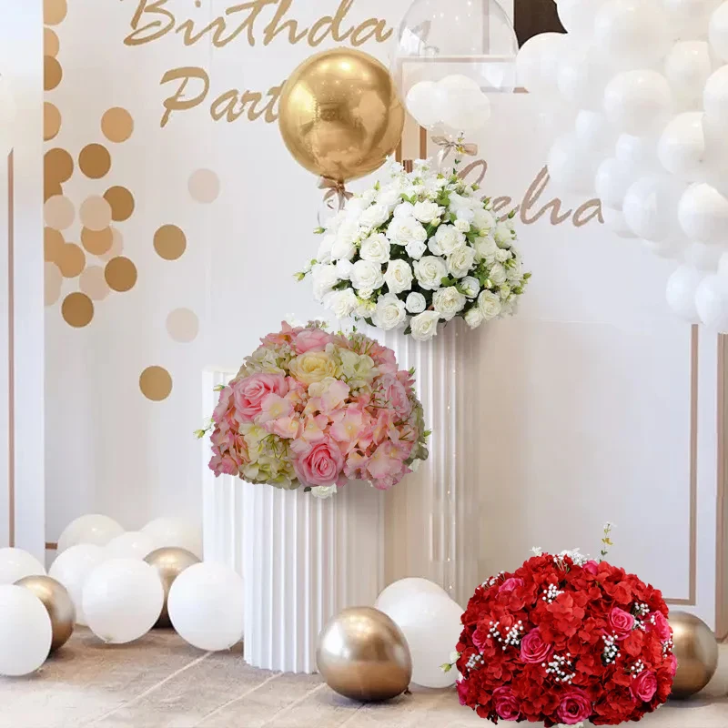 

Artificial Flower Rose Pompom Table Centerpiece Flower Ball Decor Wedding Backdrop Silk Floral Bouquet Decorate Party Event