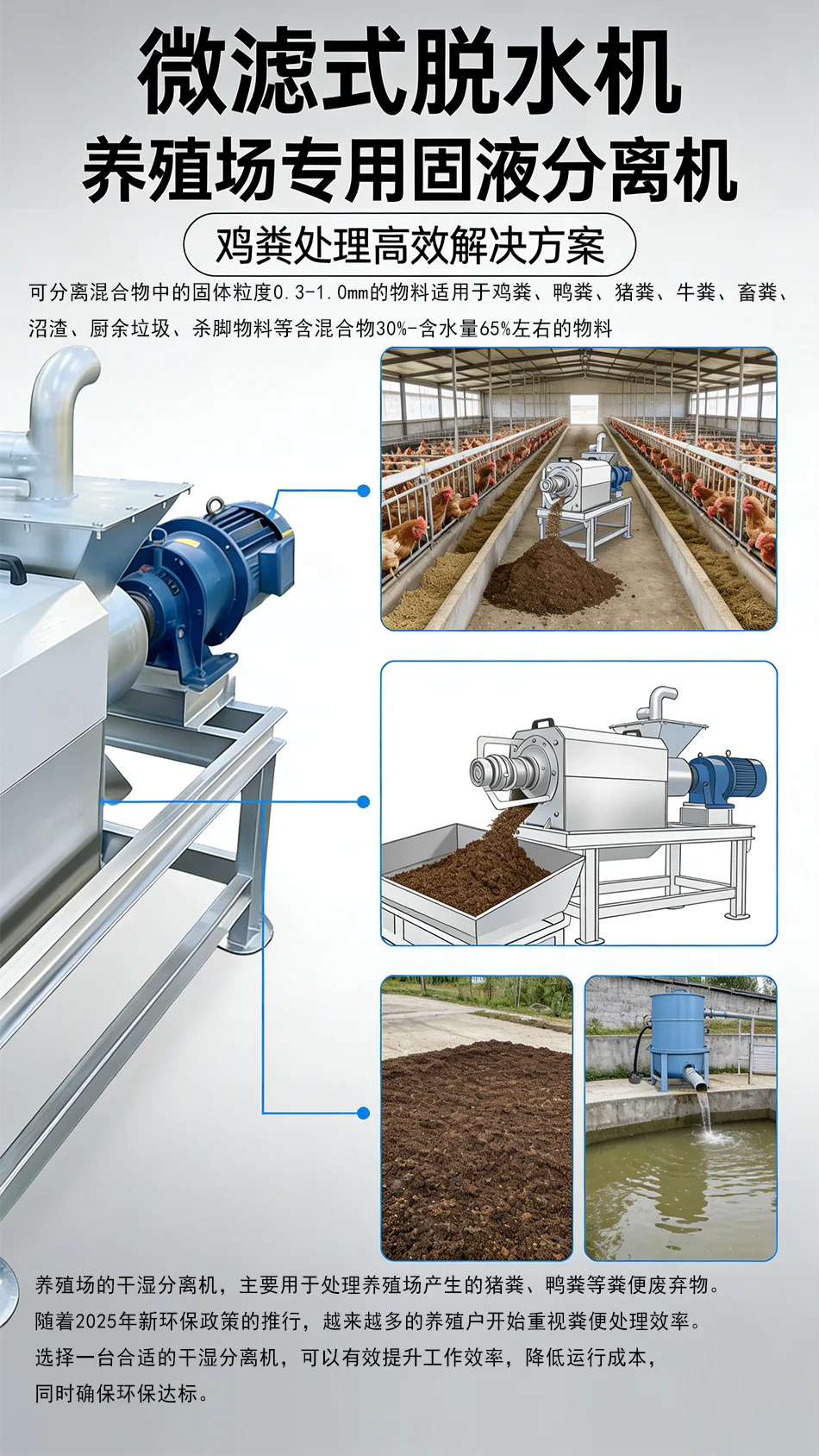 Pig Manure Dry-Wet Separator, Farm Cattle Manure & Chicken Manure Solid-Liquid Separator, Residue and Pulp Dewatering Machine