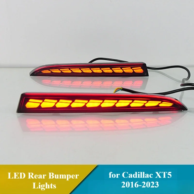 Car LED Rear Bumper Lights Reflector Rear Fog Lamps Modification Brake Dynamic Turn Signal Light For Cadillac XT5 2016-2023