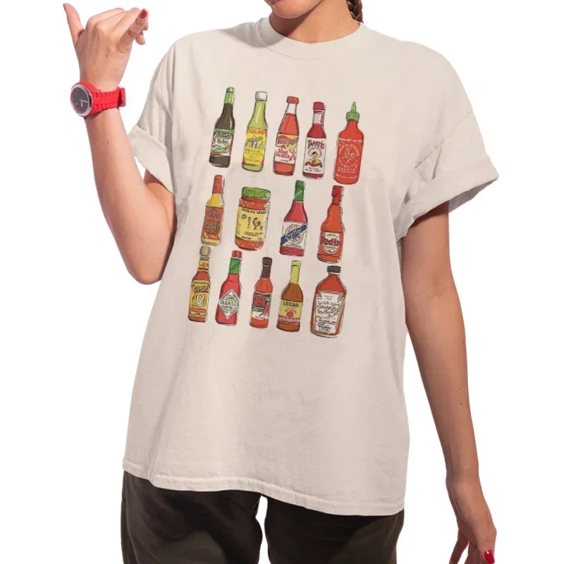 

Hot Sauce T-Shirt Women Vintage Cute Funny Foodie T Shirt Short Sleeve Retro Graphic Tshirts Unisex Grunge Tops Humor Tees Gifts