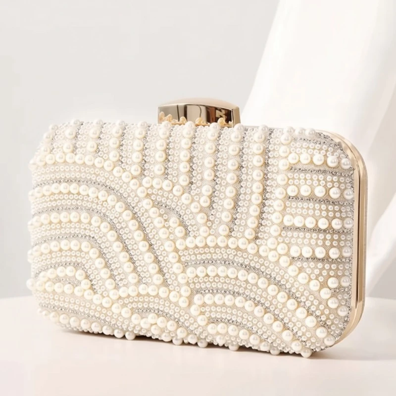 

2026 New Women's Pearl Elegant Evening Dress Bag Fashion Pearl Decoration Wedding Dress Long Chain Socialite Exquisite Handbag