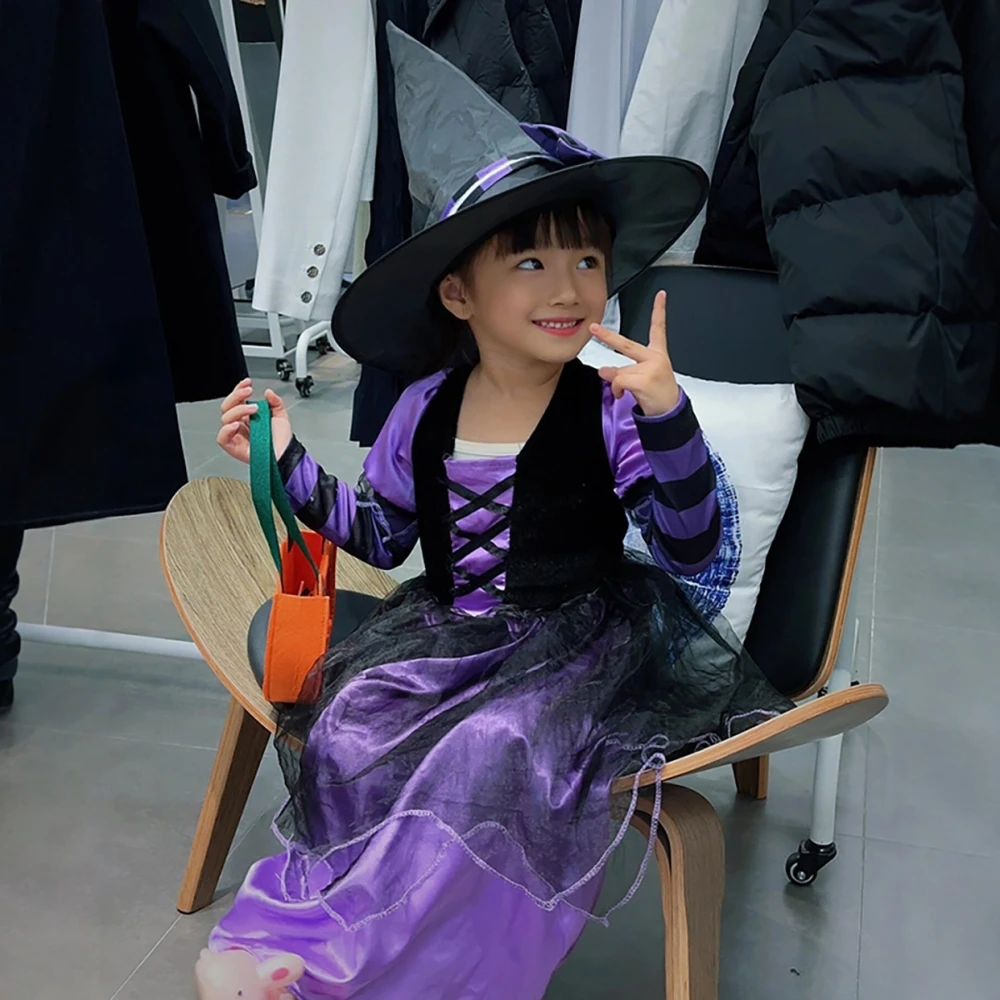 loween Set di costumi da strega per ragazze, spettacoli teatrali, vestiti per bambini, materiale in fibra di poliestere
