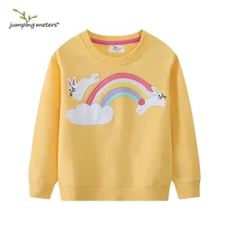 Jumping Meters 2-7T Rainbow Girls Sweatshirts Bunny Embroidery Long Sleeve Baby Hooded Sport Shirts Autumn Spring Clothes