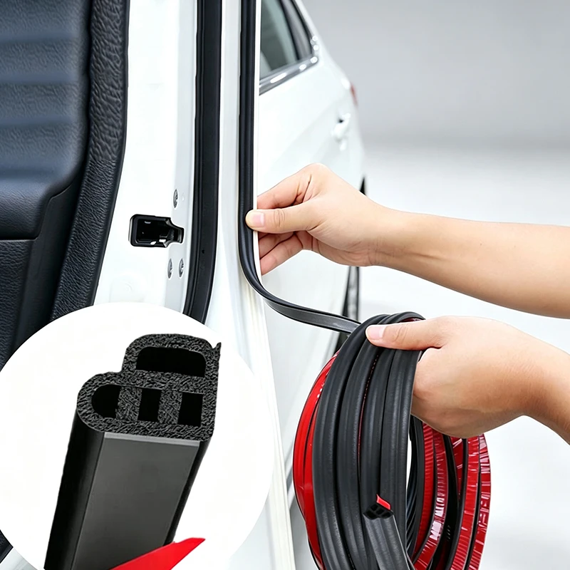 Car Door Seals Double-Layer Auto Weatherstrips 4-Hole Universal Self-Adhesive Auto Door Sound Insulation Noise Reduction Strip
