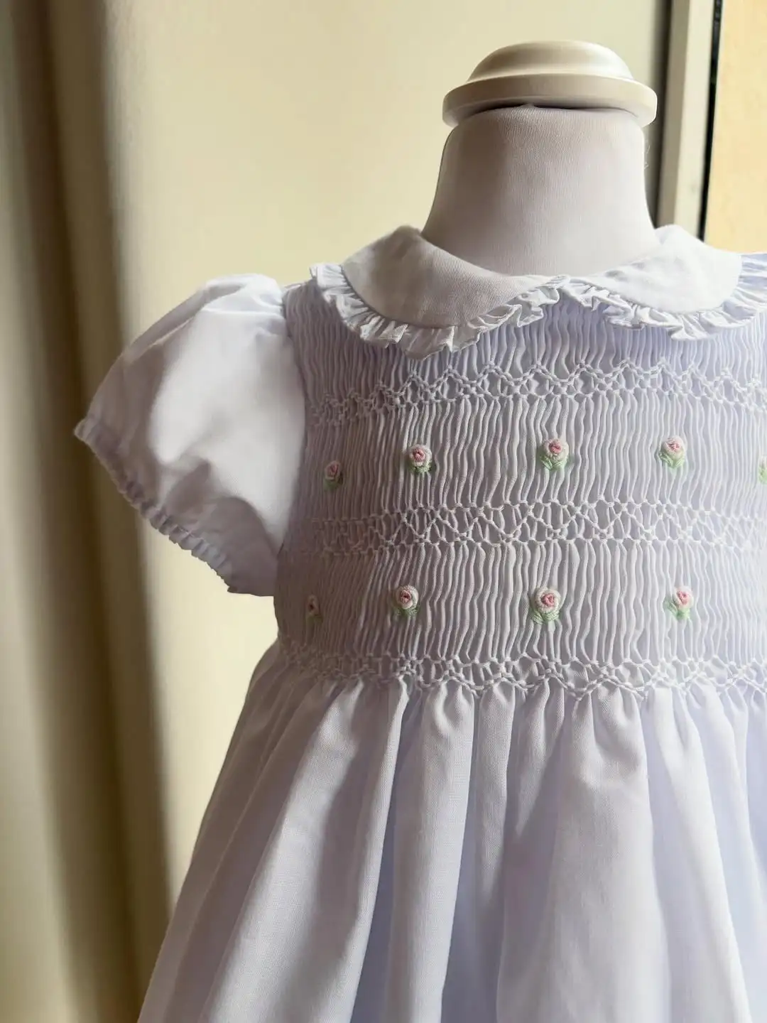 Handmade Embrodiery Smock Dress for Summer 0-12 Y Girls  White Dress Spanish Style for Birthday Party Holiday Photography A337