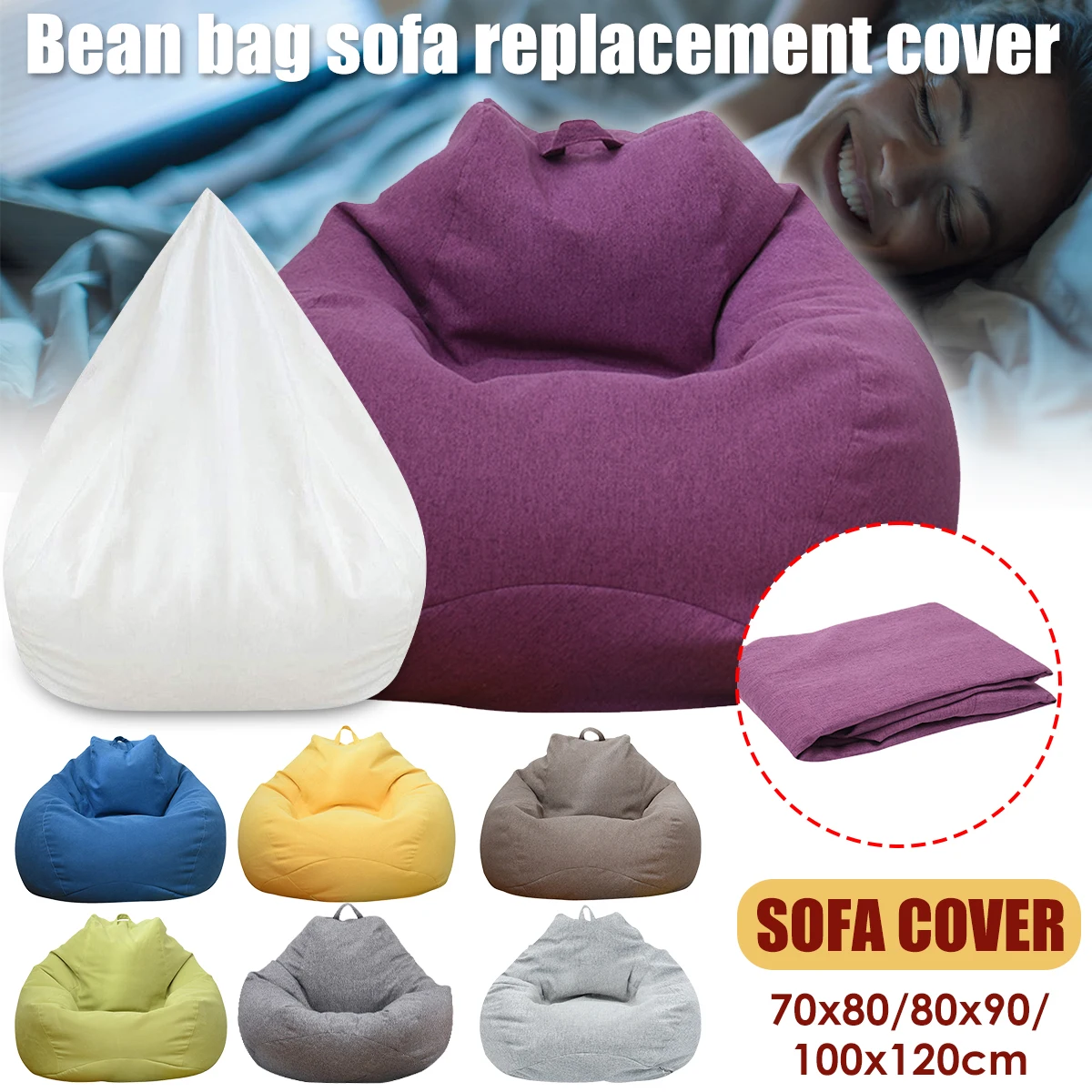 Large Bean Bag Cover Single Seat Sofa Cover High Back Lounger Beanbag Stuffed Tatami Chairs Covers Garden Outdoor Dropshipping