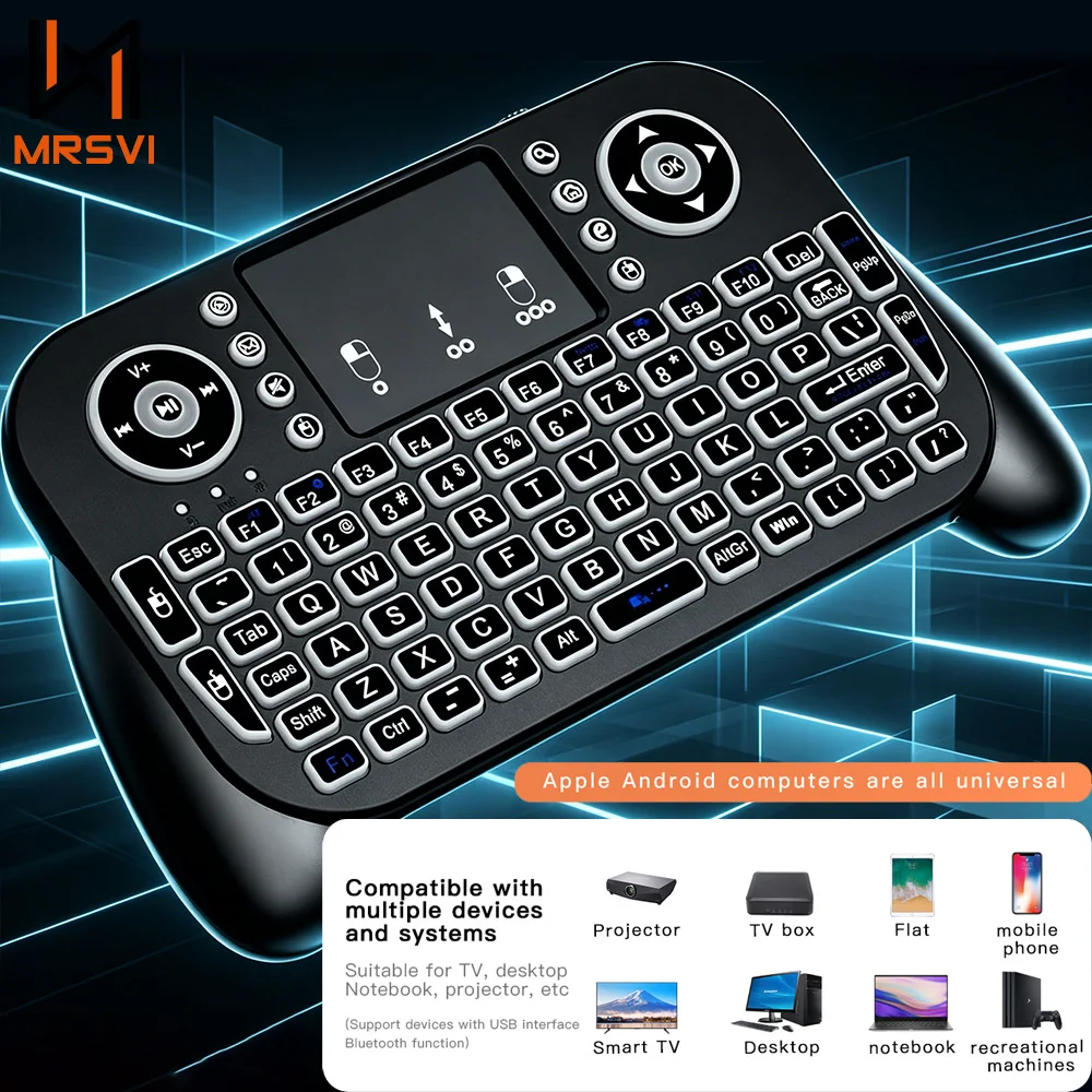 MRSVI V8 2,4G & Bluetooth Mini-Tastatur, 7-Farben Hintergrundbeleuchtung Air Mouse & Touchpad für Android TV Box