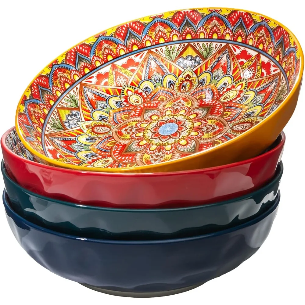 

Очень большие салатники, набор из 4 шт., богемные декоративные миски, которые можно мыть в посудомоечной машине и в микроволновой печи.