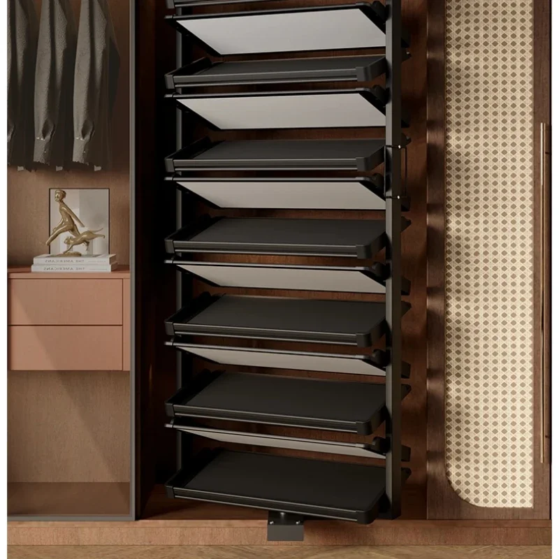 Closet Space Saving 360° Rotating Shoe Rack Multi-layer Shoe Holder Storage Organizer Built-in Height Adjustable Shoe Cabinet