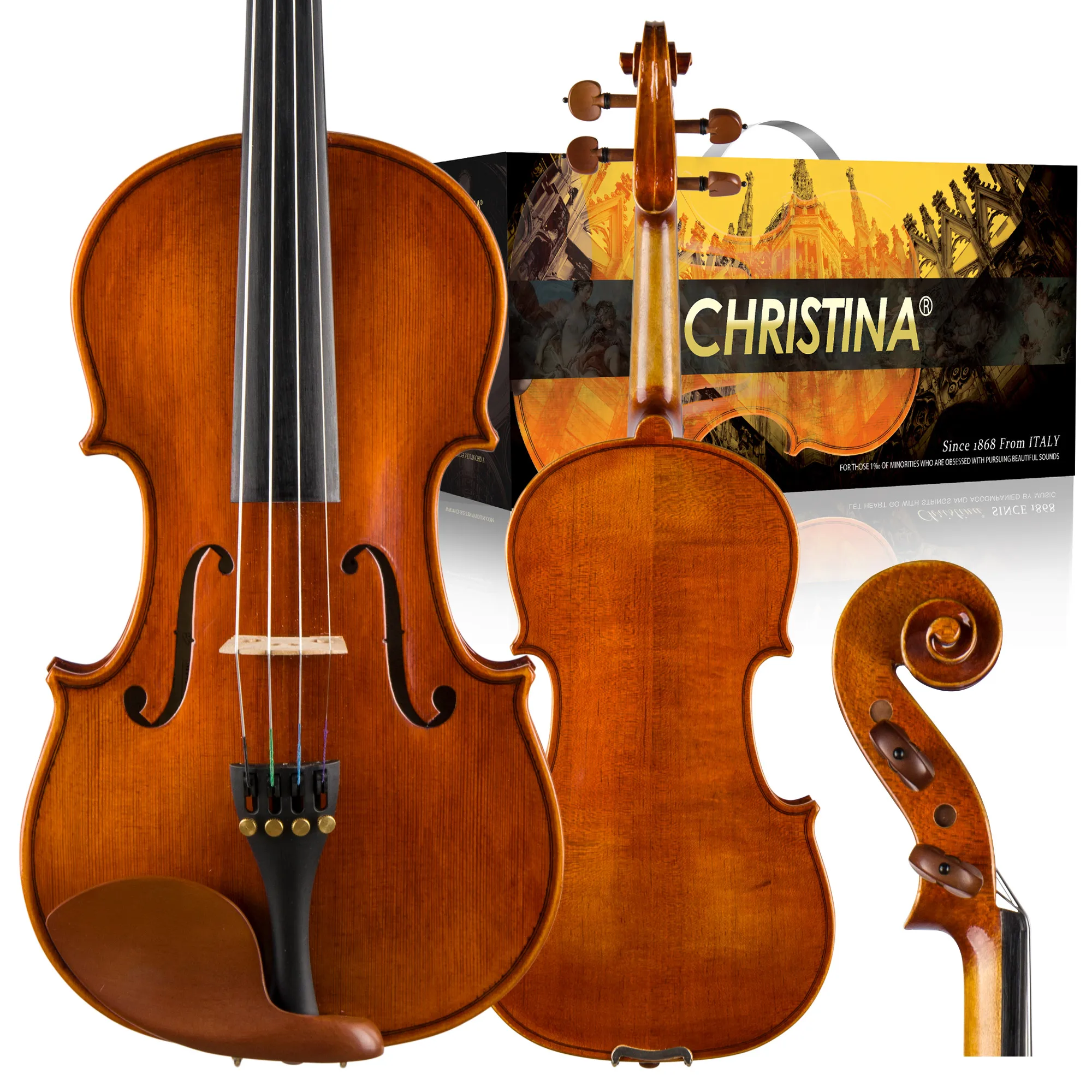 

CHRISTINA Beginner Violin NEW Model V04G Red Glossy 4/4-1/8 Size Available Solid Spruce Maple Semihandmade with Full Accessories