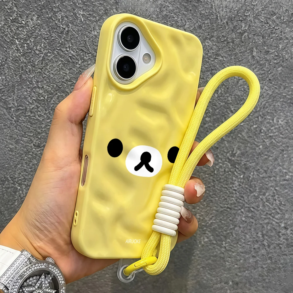 Kreatives Niedliches Bären-Silikon-Handycase mit Falten-Design für iPhone 17 15 13 11 12 14 16 17 Pro Max 15 Plus Air mit Lanyard-Hülle – Detail 7