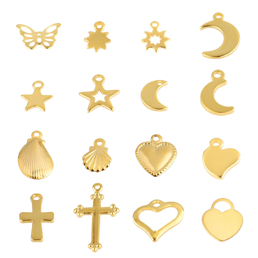 20 ชิ้น/ล็อตสแตนเลส Charm Charms สําหรับเครื่องประดับทําหัวใจ Moon Shell DIY จี้เครื่องประดับทําอุปกรณ์เสริม