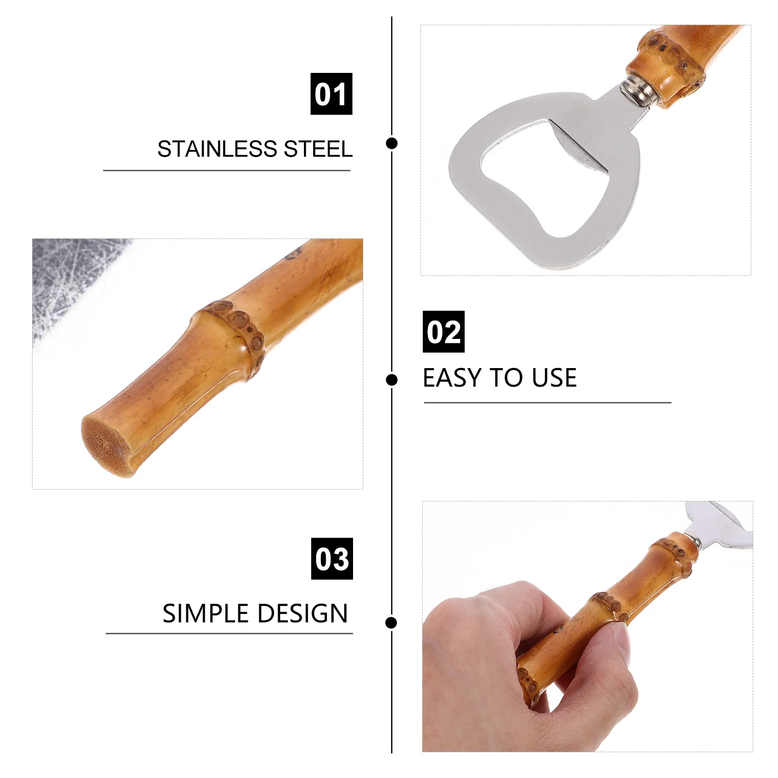 

Stainless Steel Bottle Opener Bamboo Handle Beer Soda Can Opener Bar Tool Portable Compact Multi Function