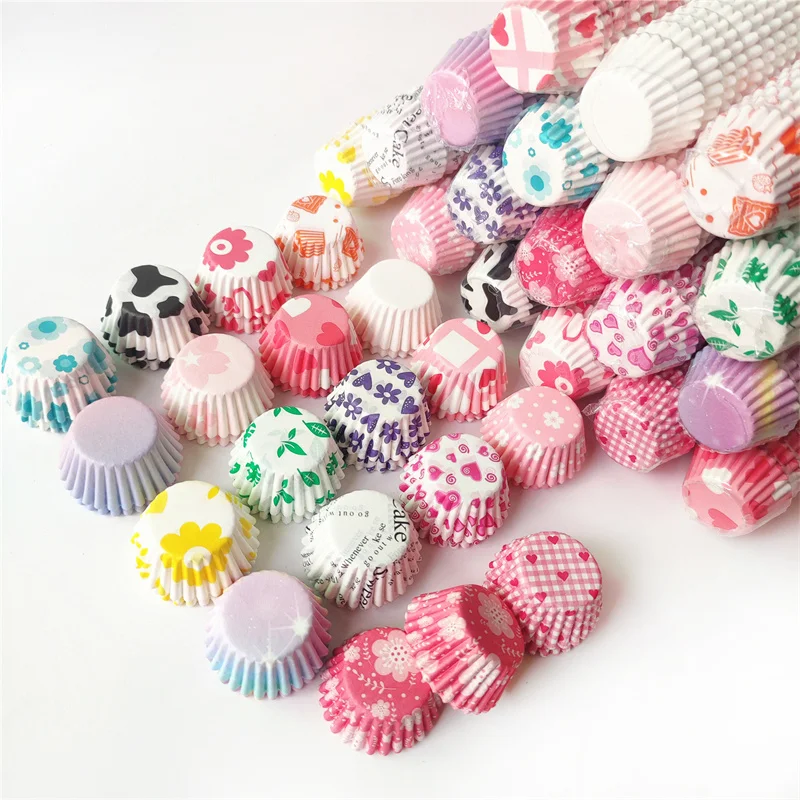 New 2.5cm Colourful Patterned Baking Cake Tray 500pcs Round Paper Cupcake Cases Set